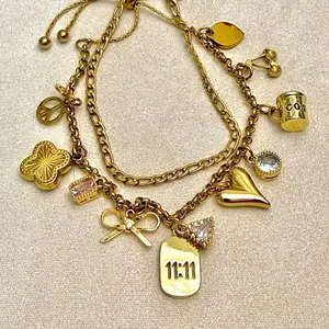Custom Charm Bracelet Build Your Own Live Pick Chain Charms 18k Gold Plated Stainless Steel Everyday Jewelry