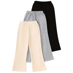 Girls' 3-Piece Set Wide-Leg Sweatpants Casual Elastic Waist Straight-Leg Joggers with Pockets
