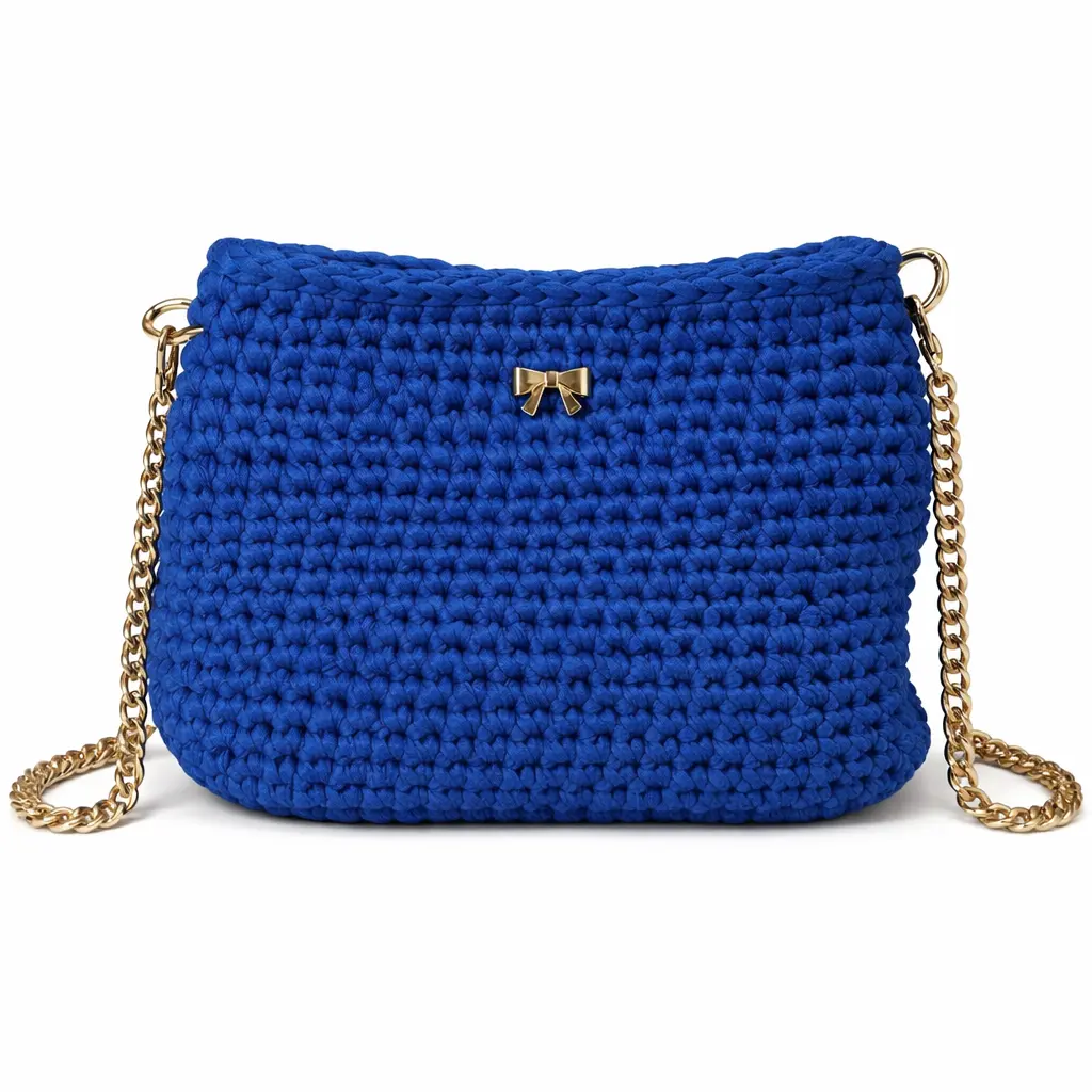Crocheted Shoulder Bag for Women, Handmade T-Shirt Yarn Satchel - Elegant Convertible Purse with Gold Chain Strap, Casual, Crossbody, Multi-Function, Lightweight, Minimalist, Hand Wash Only, Plain, Crossbody Purse, Purses Crossbody Bag