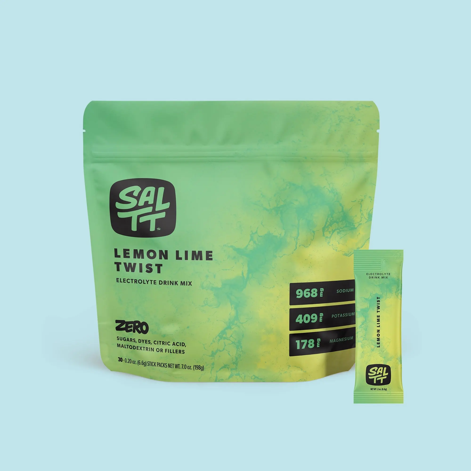SALTT Lemon Lime Twist Electrolyte Drink Mix - Sodium, Potassium, Magnesium - Zero Sugar - 30 Packets