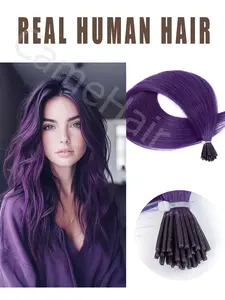 50Pcs 30G/Pack I Tip Hair Extensions for woman Real Human Hair Extensions I  Tips k tip u tip Hair Colorful Hair Purple red green grey Hair HairPieces Wiglets wig Human Hair Extensions cosplay for Halloween Christmas wedding party Curly Human Hair