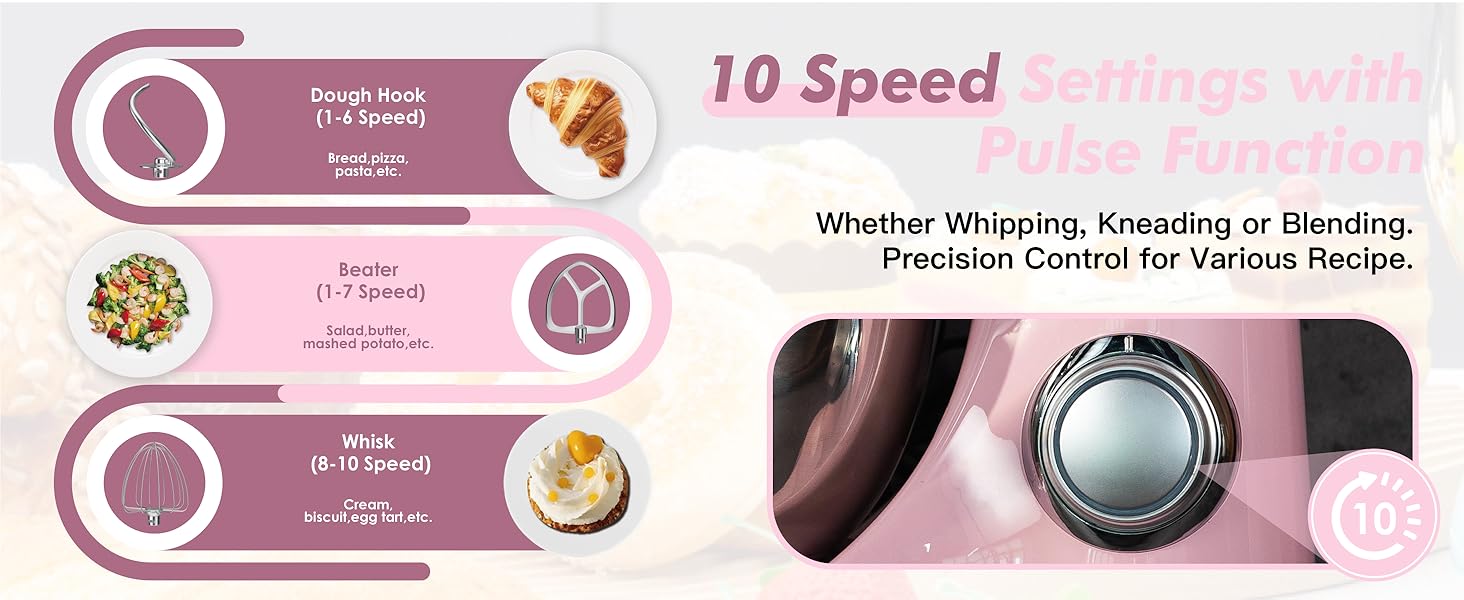 Kitchen in the box Stand Mixer, 6.5QT 10-Speed Tilt-Head Electric Stand Mixer, 3-In-1 Kitchen Mixer with Bowl, Dough Hook, Whisk and Beater, Food Mixer for Baking, Cake and Most Home Cooks