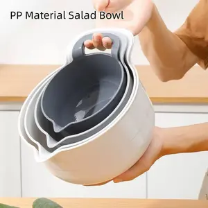 Simple Style Plastic Salad Bowl Set with Handle, Kitchen Fruit Vegetable Container, Dry Fruit Bowl, Salad Serving Bowls, 4-Piece Set