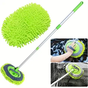 2-In-1 Microfiber Car Wash Mop Mitt with 46'' Aluminum Alloy Long Handle, Scratch-Free Cleaning Tool & 2 Pcs Mop Heads