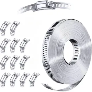 Stainless Steel Hose Clamp Assortment Kit,32 FT Metal Strap + 12 Heavy Duty Fasteners, Home Hardware Adjustable Worm Gear Clamps for Plumbing Automotive, Multipurpose Fixing Straps Pipe Duct Mounting Clamps,Must-have for DIY,Tiktok shop deals-YY