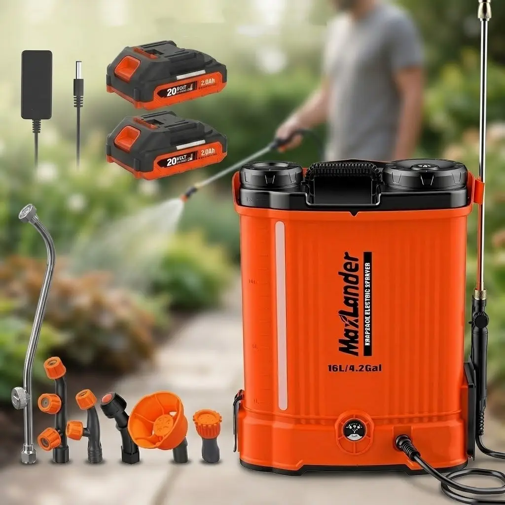 MAXLANDER 4.2 Gal Electric Backpack Sprayer, 2 x 20V Batteries, 90 PSI High Pressure, 6 Spray Patterns for Effortless Garden Watering (Tools & Hardware, Garden Cleaning Tools)