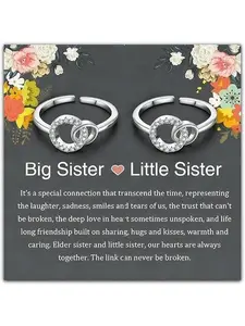 ChicBloom B Sister Rings BBF Rings Knot Twist Band Matching Set for Women Sister Gift Birthday Valentines Day Big Sis Little Sis Friendship Promise Band Interlocking Design Two Tone CZ Stone
