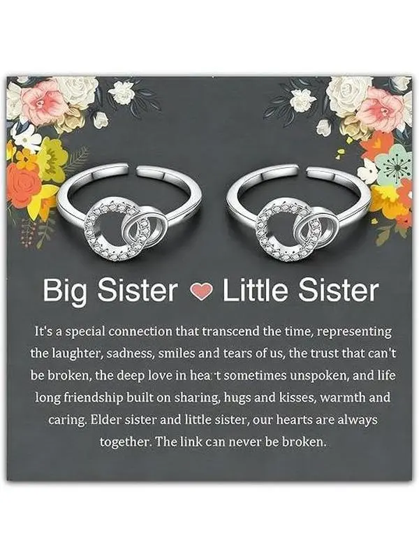 ChicBloom B Sister Rings BBF Rings Knot Twist Band Matching Set for Women Sister Gift Birthday Valentines Day Big Sis Little Sis Friendship Promise Band Interlocking Design Two Tone CZ Stone