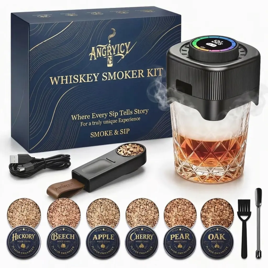 Electric Whiskey Smoker Kit with 6 Wood Chips,No Butane Needed,Rechargeable Cocitail Smoker Kit,Portable Smoke Infuser ,Fashioned drink Smoker Kit,For Dad Husband,Valentine's Day Gift