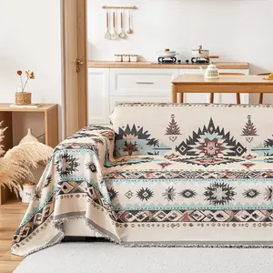 Aztec Boho Couch Cover for 3 Cushion Sofa, Beige Reversible Couch Cover Sectional L Shape, Farmhouse Home Decor Non Slip Washable Large Couch Protector for Dogs 71"x118"