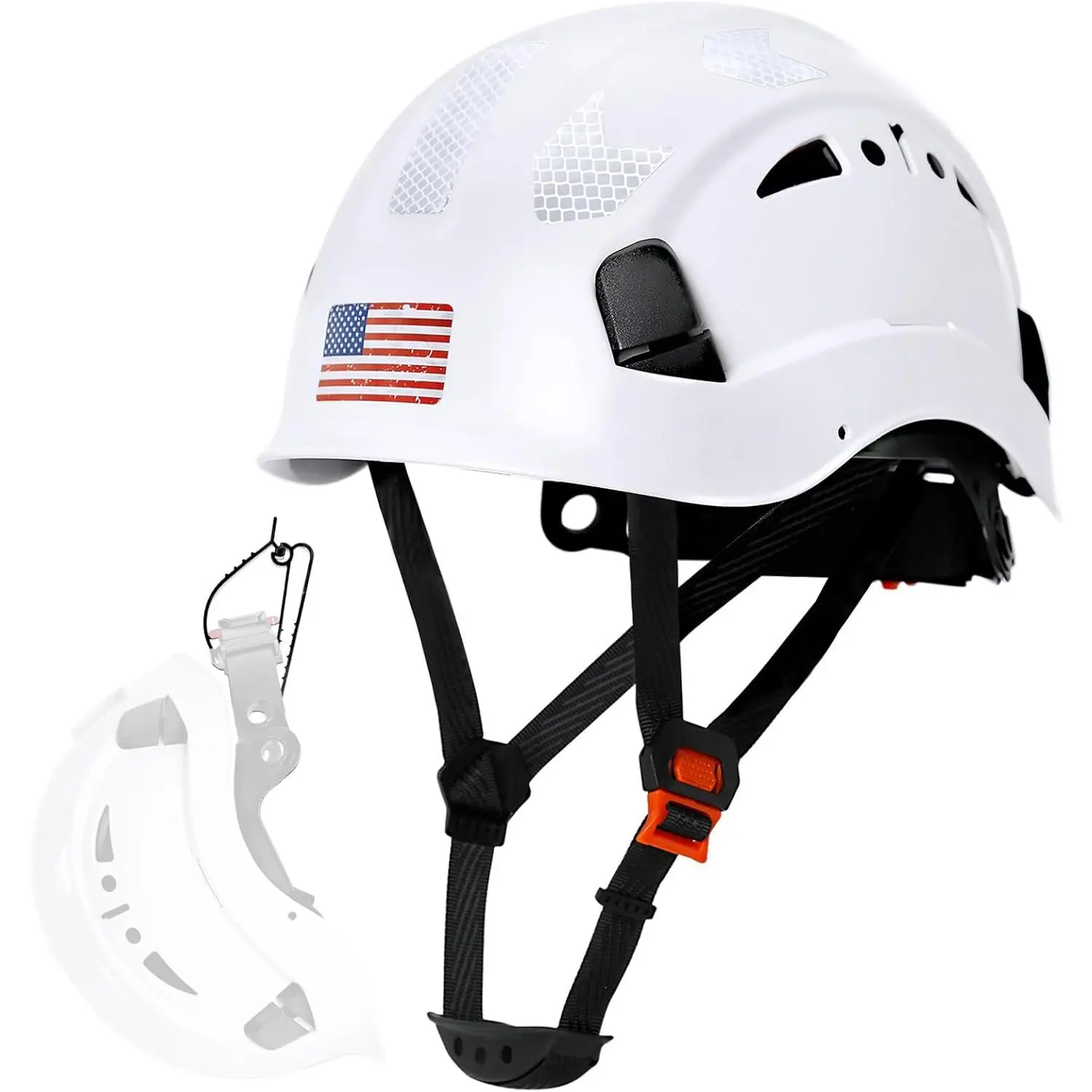 Industrial Lightweight ABS Safety Cap - 6-Point Suspension, Reflective Strips, Chin Strap, Dial-Fit, DIY Customization, 1.5 lbs, 11.8x9.4x6.3 in, Adjustable All-Seasons, Multi-Channel Venting, Impact-Absorbent, for Outdoor Construction Work, Lightweight C