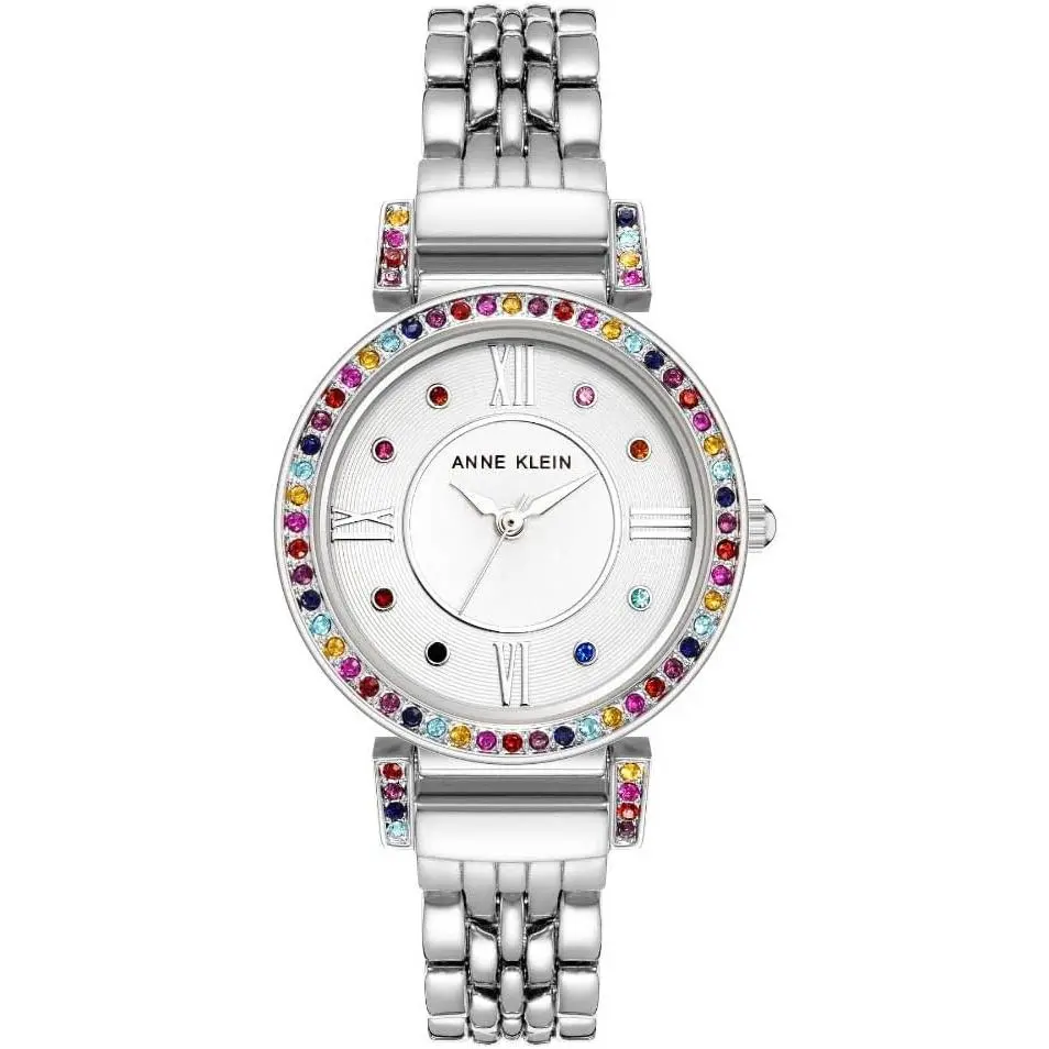 Anne Klein Silver-Tone Rainbow Crystal Bezel Ladies Watch AK-2929RBSV AK/2929RBSV