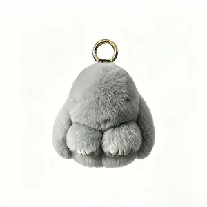 Kawaii Bunny Keychain Gray Pink Fluffy Plush Rabbit Charm Bag Pendant Aesthetic Accessory Car Keys Viral Trend