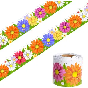 66ft Daisy Bulletin Board Borders Springtime Sunflower Daisy  Rolled Floral Border Trim for School Classroom Blackboard Office Chalkboard Spring Floral Groovy Party Wall Decor