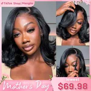 [Upgraded 7x6 Lace] Menglle Hair Side Part Glueless Layered Cut Loose Wave 7×6 Pre Cut Lace Human Hair Wigs Shoulder Length Short Bob Wig Pre Hair styled#Summervibes#TikTokShopStockUp