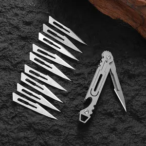 10-Blade Mini Pocket Knife with Keychain, 2-in-1 Sharpener & Opener, V-Grind Edge, Compact Design for Hunting, Fishing, Camping, Everyday Carry, Camping Essentials, Sleek Metallic Finish, Durable Construction