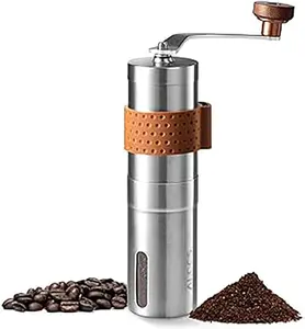 BlueField Portable Hand Coffee Grinder - Adjustable Ceramic Burr Coffee Grinder for Espresso & French Press, 304 Stainless Steel, Compact Design - Tea
