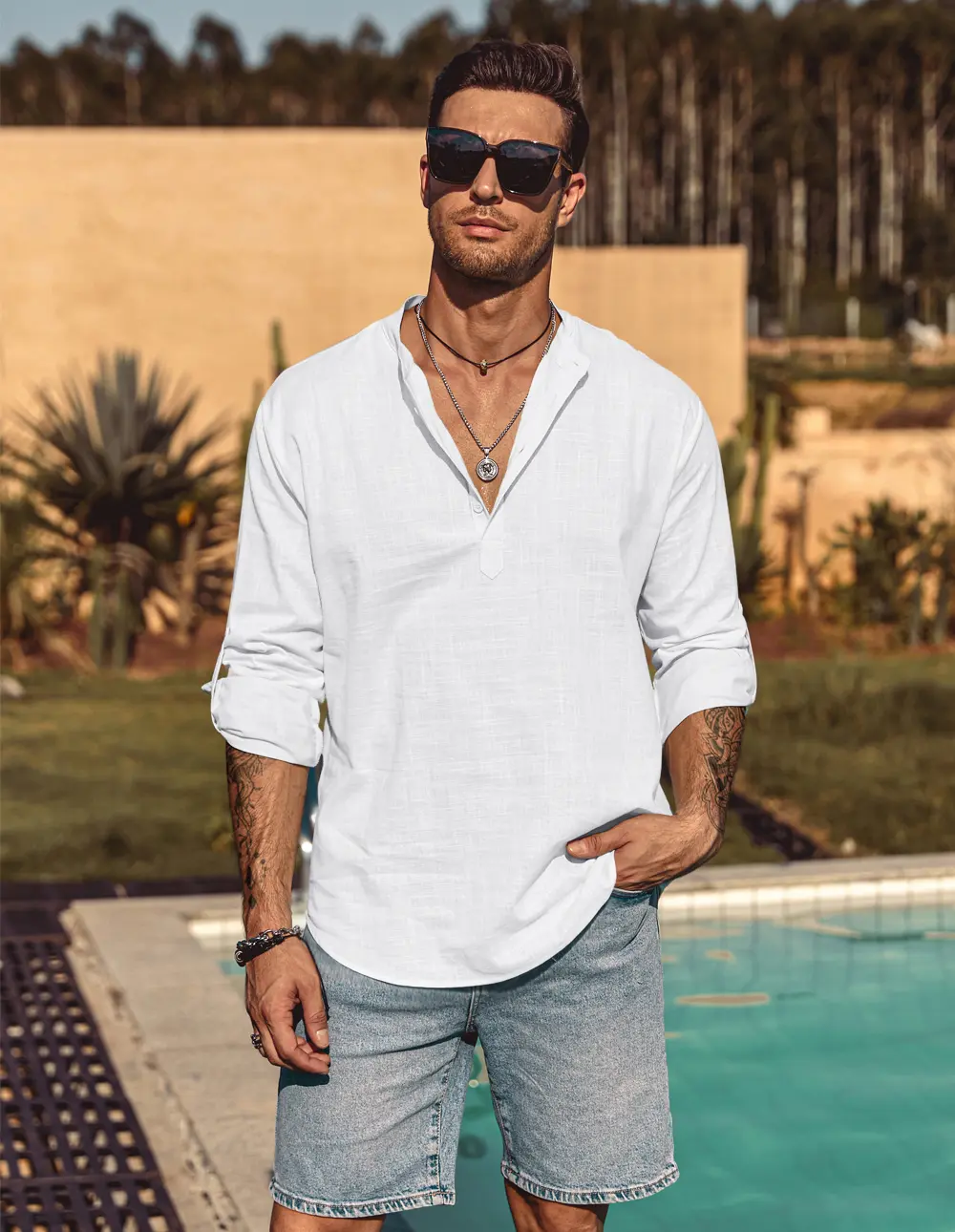 Coofandy Men's Simple Cotton Linen Henley Shirt, Slim Fit Long Sleeve Tops for Business Casual, Beach, Jeans,back to school,back to school shopping, Beach Wear, Fashion