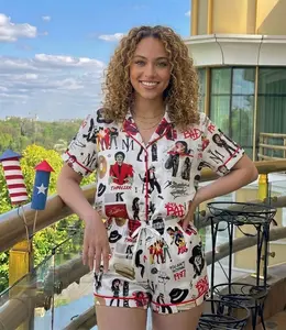 Michael J4cks0n Graphic Pajama Set | Premium Satin Silk Short Pjs | Pop King Sleepwear Loungewear