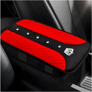 New Upgrade Bling Crown Car Center Console Mats, Anti-Slip and Waterproof Crystal Car Armrest Pad Protector, Universal Rustproof Armrest Decor Cushion for Cars & SUVs, Car Accessories (Red)