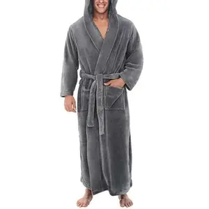 Men Bath Robe Winter Long Flannel Bathrobe Fleece Kimono Night Cozy Sleepwear Male Home Clothes Gown Sleepwear