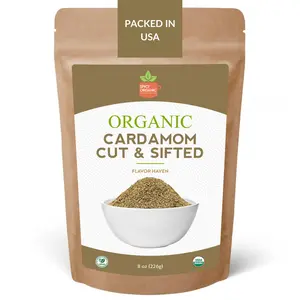 SPICY ORGANIC Cardamom Loose Cut and Shifted – 8 OZ - USDA Certified Organic Cardamom – Perfect for Tea, Baking, Spice Mixes & Beverages.