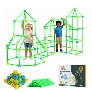 Buildara Glow-in-the-Dark Fort Building Kit for Kids, 132-PC STEM Construction Toy with Starry Sheet & Light, Unisex Indoor-Outdoor Creative Play Tent for Ages 3+