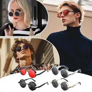 4 Pieces Retro Round Steampunk Sunglasses Vintage Hippie Style Circle Lens Metal Frame Eyewear for Men Women