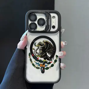 Mexican Golden Eagle Badge Flag, Trendy Magnetic Shockproof Camera Ring Stand Heavy Duty Clear Phone Case Compatible With iPhone 17 16 15 14 Plus 13 Pro 12 11 ProMax 17Air 17 ProMax & Samsung S26 S25 Ultra, Camera Lens Protector Phone Accessory