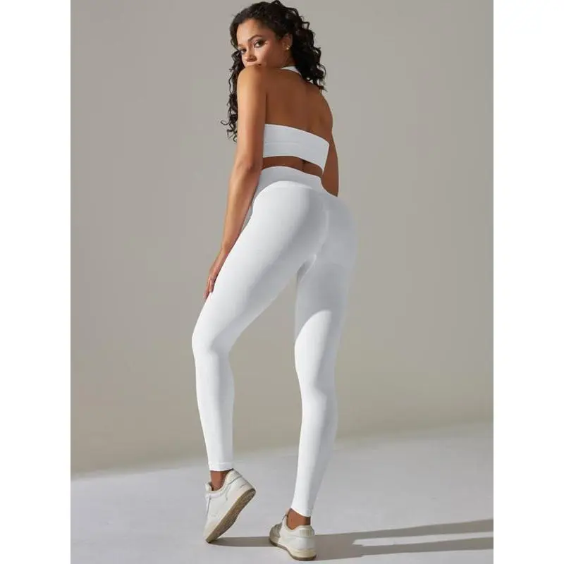Women's Solid Crop Sports Vest & High Waist Leggings Tracksuit Set, Sporty Casual Breathable Comfortable Outfits for Yoga Gym Workout Running, Ladies Sportswear for All Seasons Women's Solid Crop Sports Vest & High Waist Leggings Tracksuit Set, Sporty Casual Breathable Comfortable Outfits for Yoga Gym Workout Running, Ladies Sportswear for All Seasons