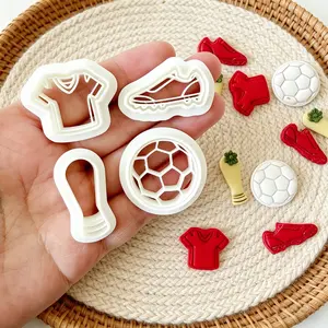 4pcs Soccer Themed Polymer Clay Cutter Mold Kit, Plastic Material, Ball, Shoe and Jersey Shaped Cutters, Suitable for DIY Sports Jewelry Making, Trophy Crafting, Earrings, Shoe Charms, Jersey Pendants, Craft Tools for Polymer Clay Artists