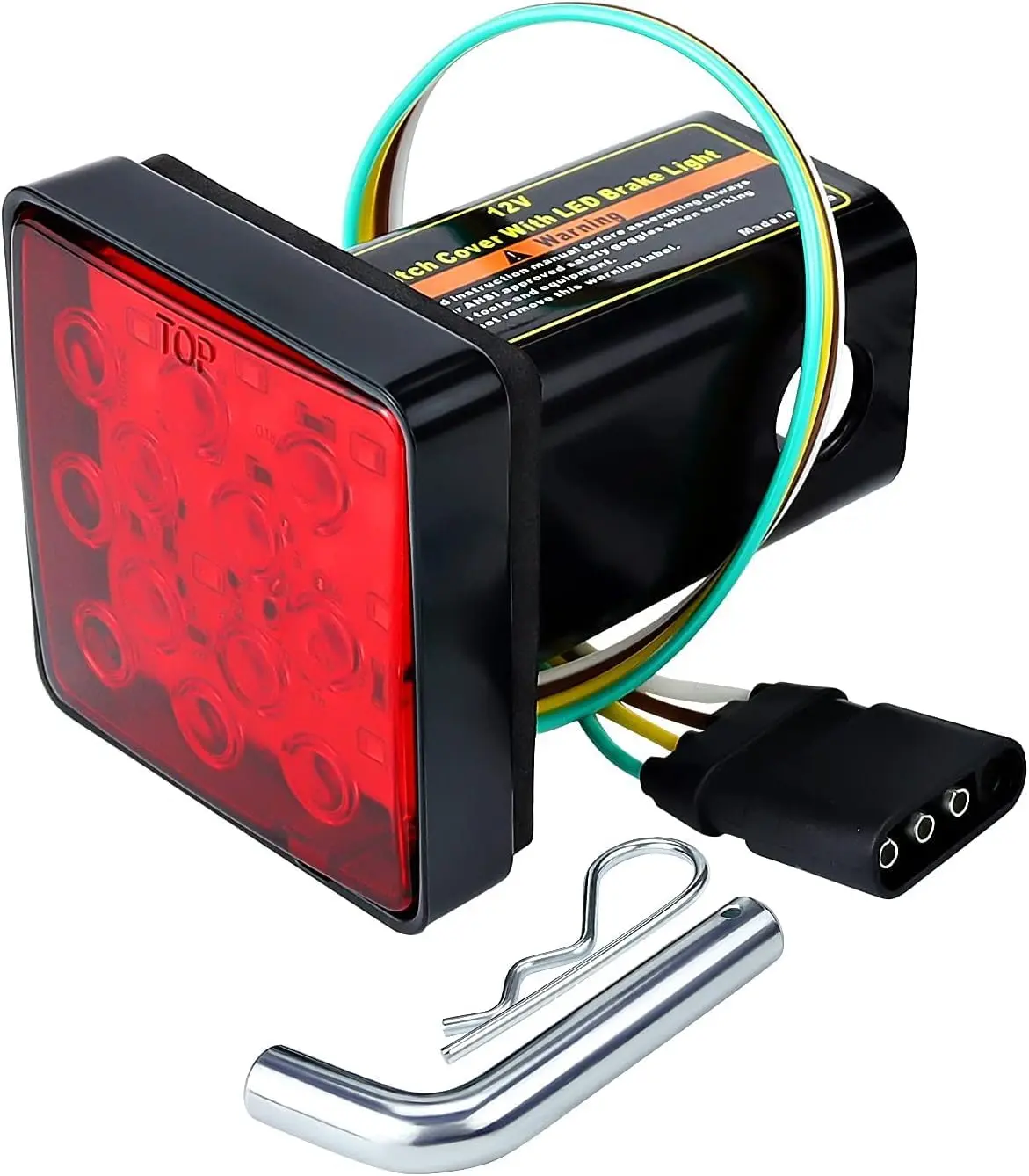 Cenipar 2-in-1 2-Inch Plastic Trailer Hitch Receiver Cover with 12 LED Red Brake Signal Light Bulbs, 12V Compatible for Towing Trucks, SUVs, Suv, Lights