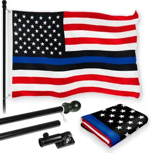 G128 Combo Pack: 6 Feet Tangle Free Spinning Flagpole (Black) Blue lives matter Flag 3x5 ft Printed 150D Brass Grommets (Flag Included) Aluminum Flag Pole
