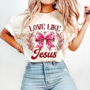 Glitter Valentine Coquette Shirt, Love Like Jesus Shirt, Christian Valentine Shirt, Pink Coquette Cross Shirt, Faux Sequin, Jesus Valentine Shirt