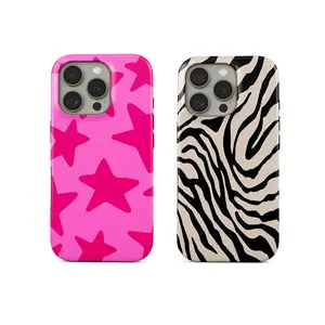 Pink Star and Zebra Print Phone Case,Bold & Bright for Y2K Aesthetic - Durable Design,Simple Holiday Gift,Absorbing and Stylish Protection, Compatible for iPhone 16 15 14 13 12 11 17,for Samsung phones