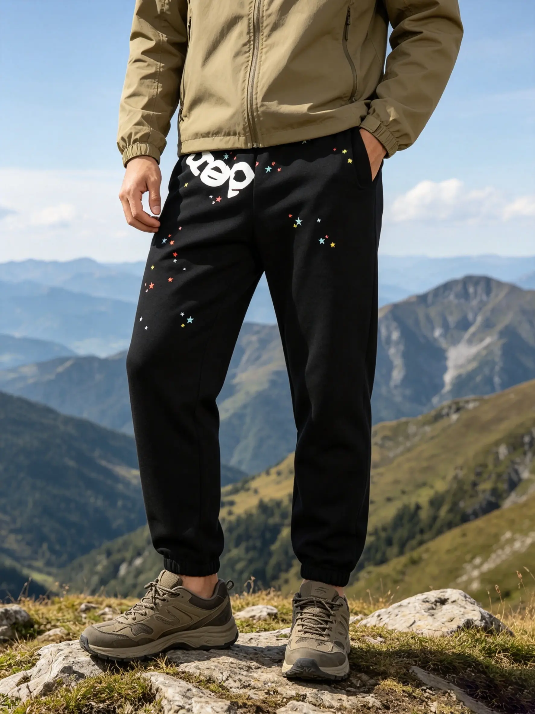 Y2k Retro Joggers pants for Men, Hip Hop Inspired Graphic Sweatpants, Loose Fit Breathable Casual Trousers, Colorful Splatter & Rhinestone Print Detail, Elastic Waist Closure, Street Style, Daily Loungewear & Outdoor Active Pants
