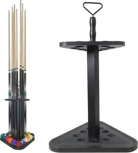 Pool Stick Holder Billiards Cue Rack, Pool Cue Floor Stand Holds 9 Billiard Sticks & Billiards Accessories, Wood Triangle Billiard Stick Stand Cue Rack Only