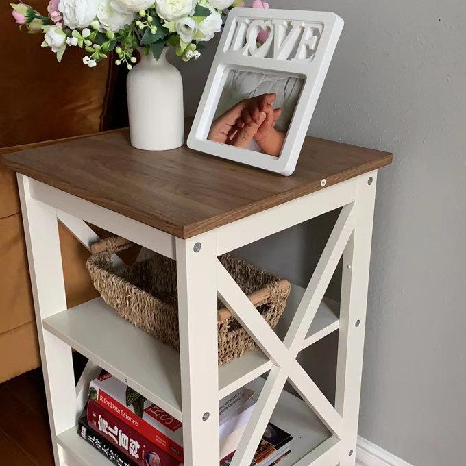 [Live] PHI VILLA End Table - Farmhouse Coffee Table with X-Shaped Design, Versatile Storage For Living Room Shelf Decoration Minimalist