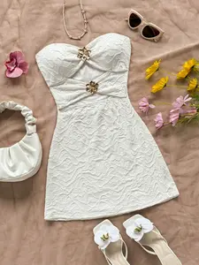 Standard Size Women's Solid Strapless Mini Dress, ideal for island vacations, resort trips, light social & dating occasions, small gatherings, summer parties and music festivals.