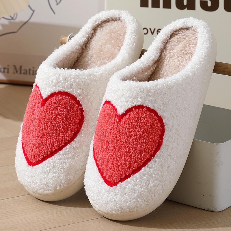 Women's Men's Cute Fuzzy Heart Slippers Memory Foam Fluffy Couple Slippers Cozy House Indoor Outdoor Shoes