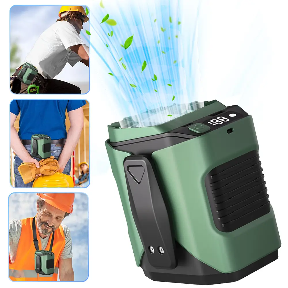 Personal Waist Portable Rechargeable Fan 100 Speeds 10000mAh Power Supply LED Lights 26H Cooling for Outdoor Office Work Hiking