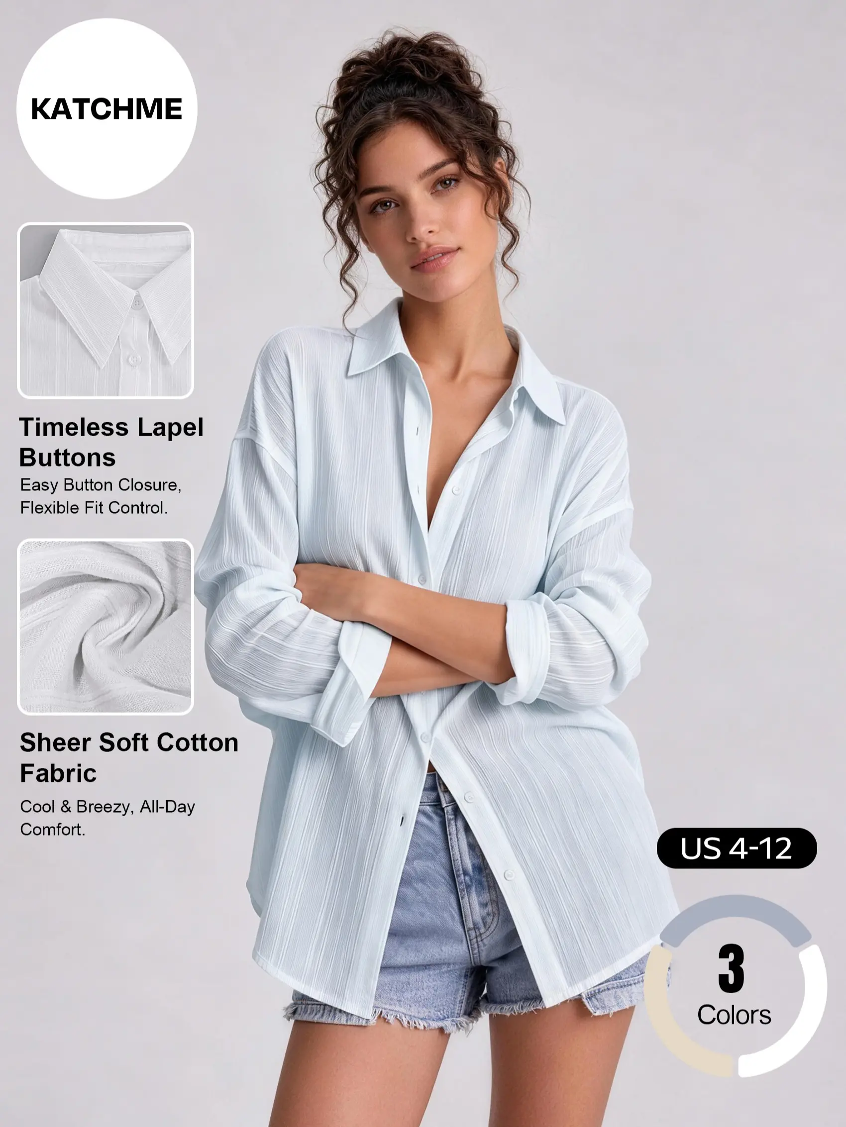 Katch Me Chic Women's Versatile Collared Button-Up Long Sleeve Sheer Cotton Shirt, Lightweight Pill-Resistant Loose Blouse, Flexible Breathable Daily Outfit, Casual Tops for Spring #TikTokMadeMeBuyIt #ComfyOutfit #CasualTop #Lightweight