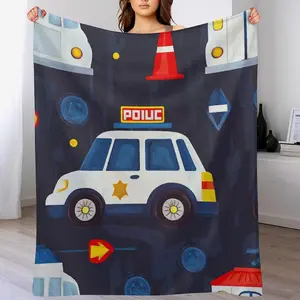 Cute Police Car Throw Blanket, Soft Cozy Red Traffic Cone Blanket for Couch, Sofa, Bed, Warm Decorative Blanket for Women and Men, 30"x40"