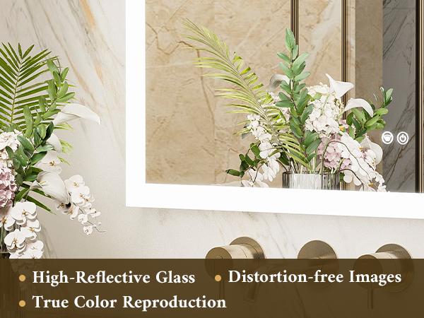 TETOTE LED Mirror with Acrylic Frame, Frontlit & Backlit with Dimmable Brightness and 3 Color Temperatures, Anti-fog & Smart Memory, Easy Mounting