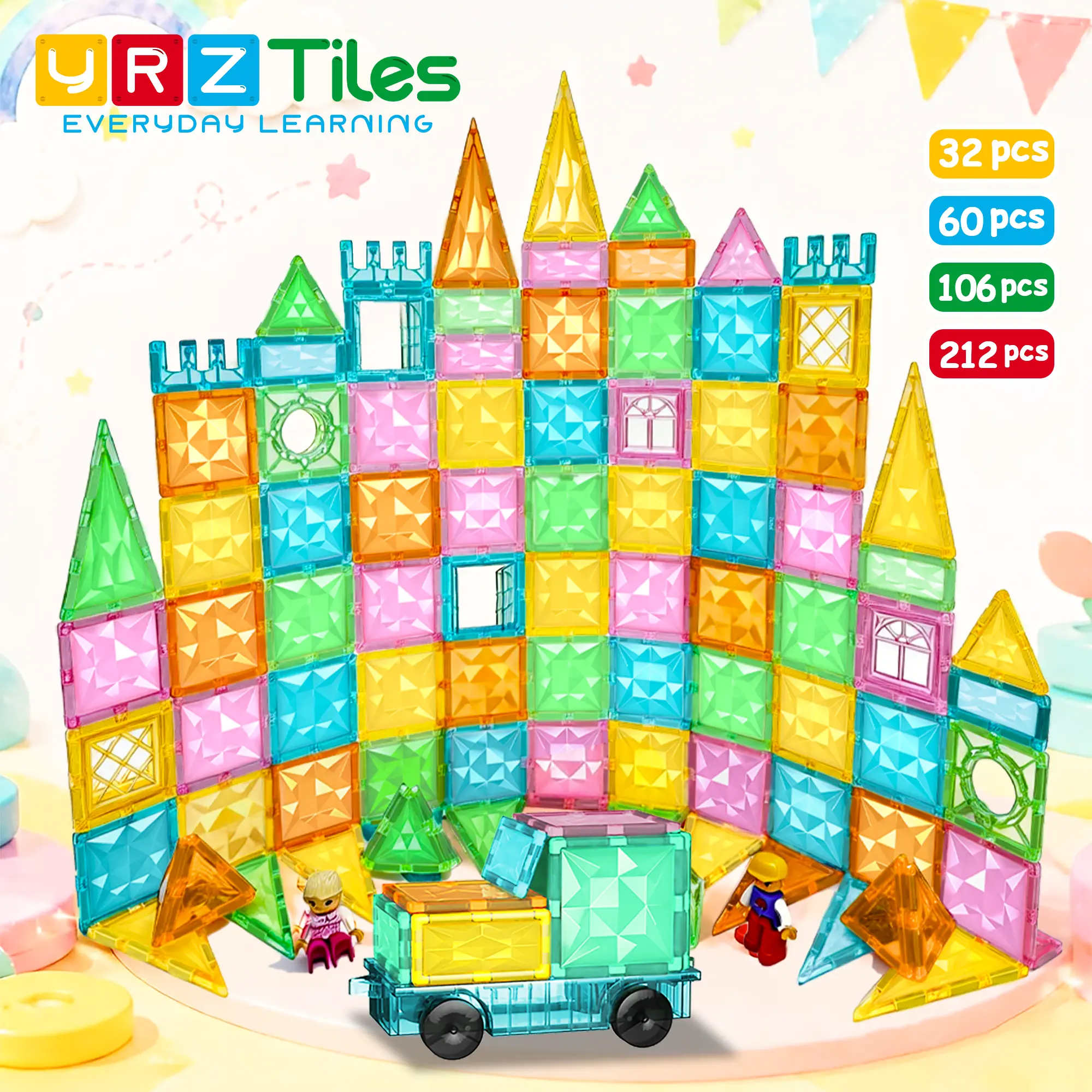 【Ultra Safe & Non-Toxic】106PCS/60PCS/32PCS Premium Magnetic Tiles,Smooth Edge Magnet Building Blocks,BPA-Free & Lead-Free,Safe Educational STEM Toy for Toddlers,Kid-Friendly Durable Construction Toy,Children's Day Gift for 3+