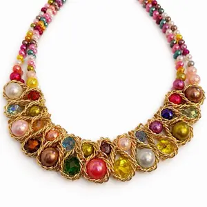 Multicolor Wire-Wrapped Statement Necklace – Handmade