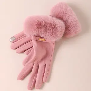 Women's Winter Warm Gloves, Outdoor Cycling Windproof Cold-Resistant Thick Fleece Anti-Slip Touchscreen Gloves, Casual Fitted Style