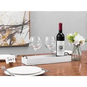 White 16-inch Wood Rectangular Serving Tray with Antique Metal Handles