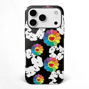 Luxury Vibrant Rainbow Murakami Flower Takashi Art Design Shockproof Tough Phone Case Heavy Duty Drop Protection Durable Hard Cover Trendy for iPhone 11 12 13 14 15 16 17 Pro Max Plus