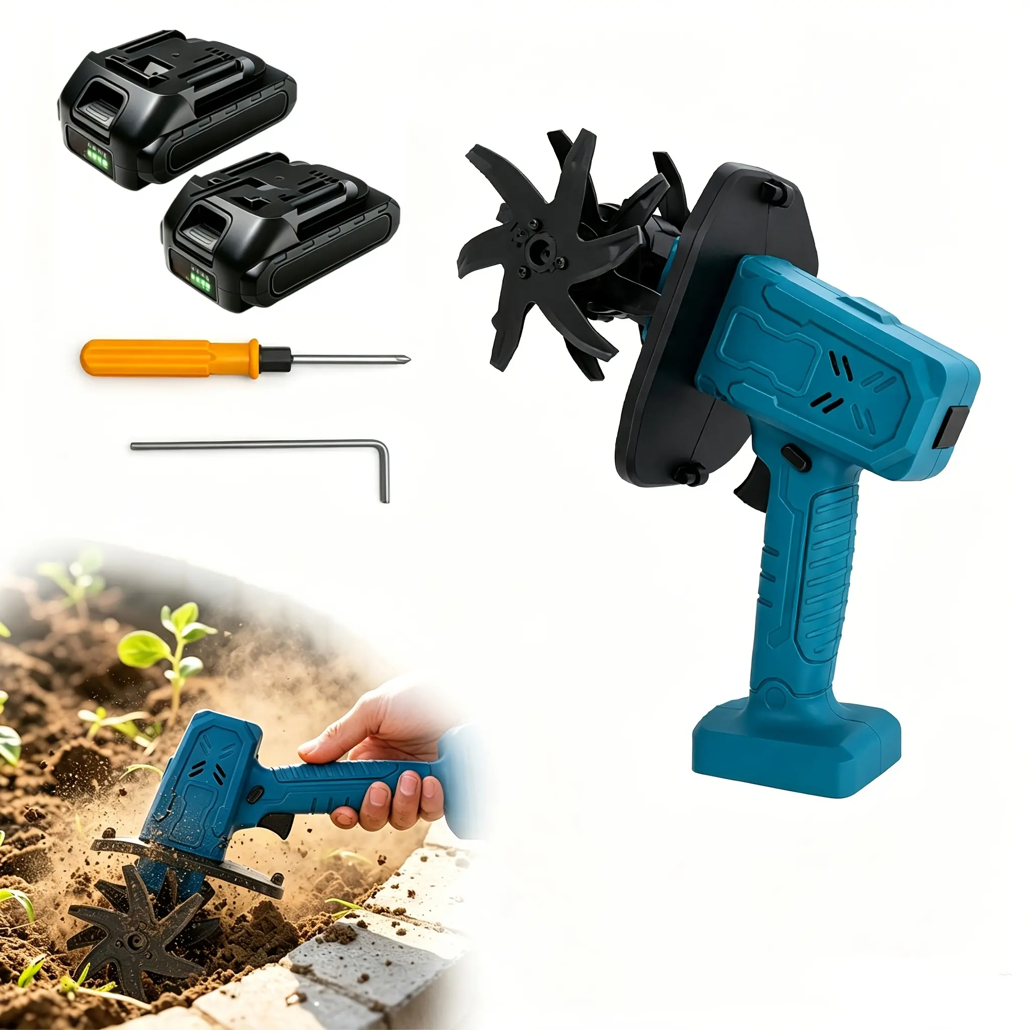 Electric tiller & garden aeration machine